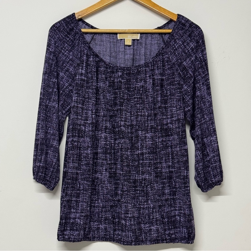 Michael Michael Kors Abstract Printed 3/4 Sleeve Peasant Style Blouse Purple